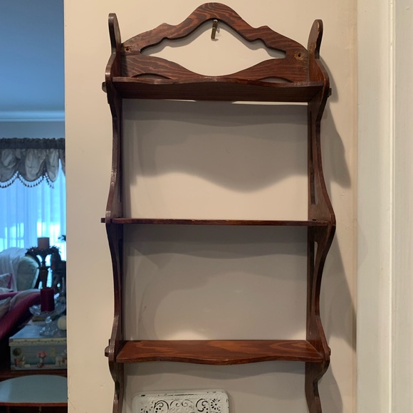 Vintage Wooden Victorian ChippendaleFretwork Three Tier Wall Shelf